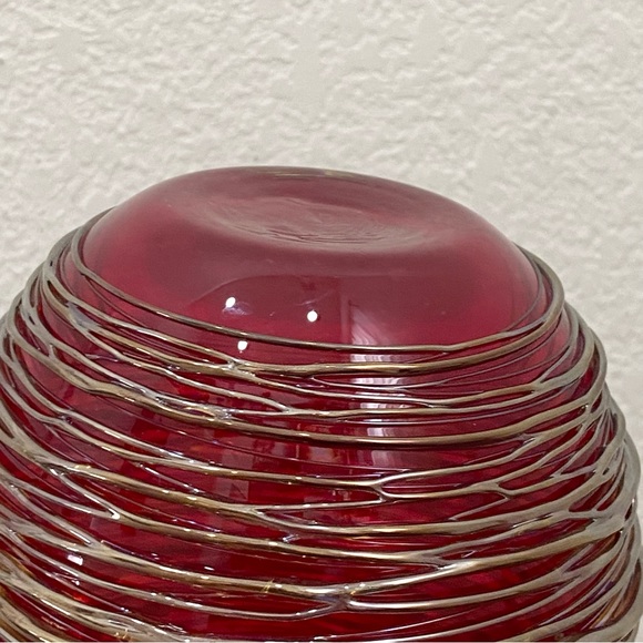 Robert Adamson Handblown Red Art Glass Thread Wrap 6” Dome Large Votive Vase - Picture 11 of 16